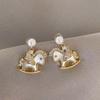 Real gold electroplated silver needle shell pony stud earrings natal year daily commute zircon earrings light luxury high-end earrings