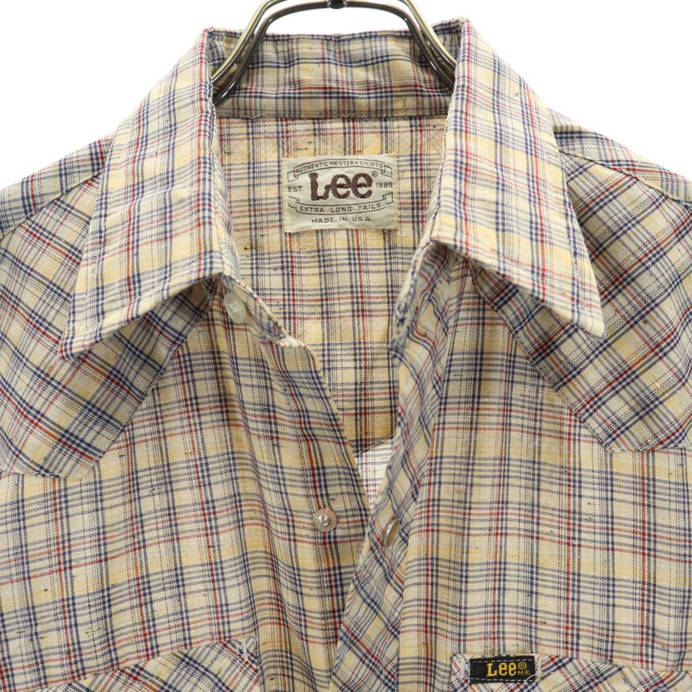 Lee 80s Made In USA Vintage Check Long Sleeve Western Shirt Beige Men's Used