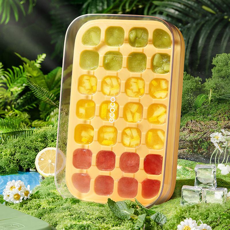 Silicone Ice Cube Tray With One Press Release Lid And Container Stackable Ice Mold For Freezer Summer Beverage Accessories
