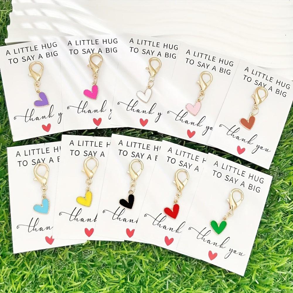 20pcs Keychains and 20pcs Cards Heart Keychain Golden Alloy & Zinc Lobster Clasp Key Ring with Thank You Card Elegant Heart Pendant Key Tag