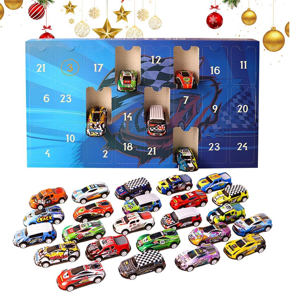 Weihnachten 24-Tage Countdown Blind Box Spielzeug Pull-Back Autos Spielzeug für Kinder Geschenk Digitales Rennauto und Weihnachtskalender