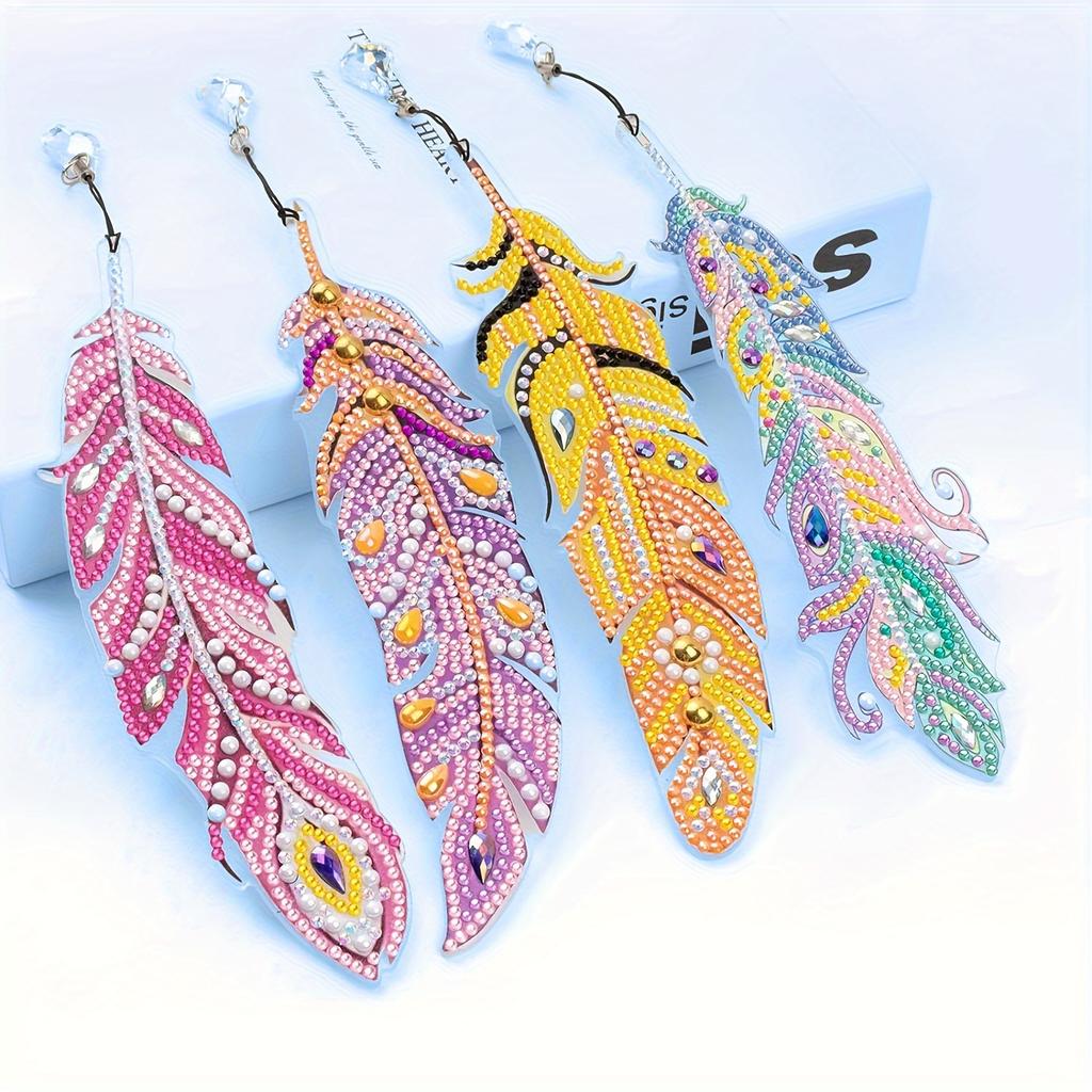 6pcs Diamond Painting Bookmark Feather Bookmark Home Office School Classroom Crystal Pendant Bookmark 5D Diamond Painting