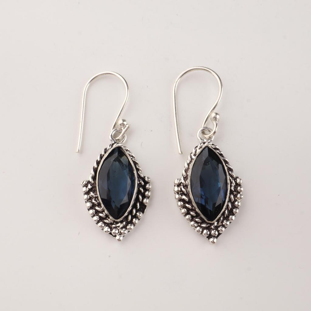 London Blue Topaz Gemstone Silver Earrings 1.6", 925 Sterling Silver Handmade Topaz Wedding Jewelry AEE-4-9