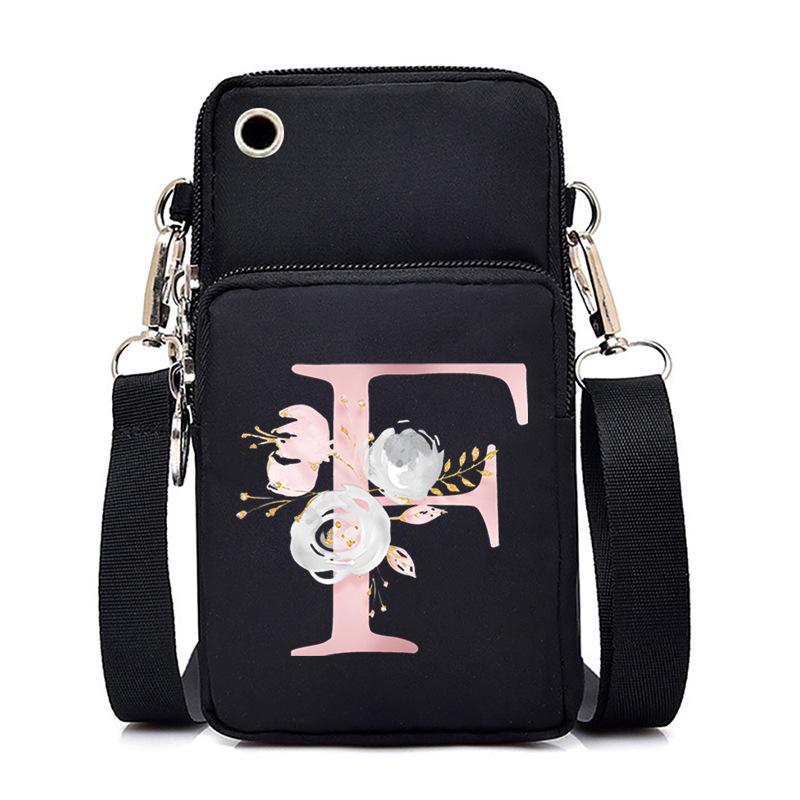 Letter Printing Black Oblique Span Bag Casual Portable Multi-Function Mobile Phone Bag