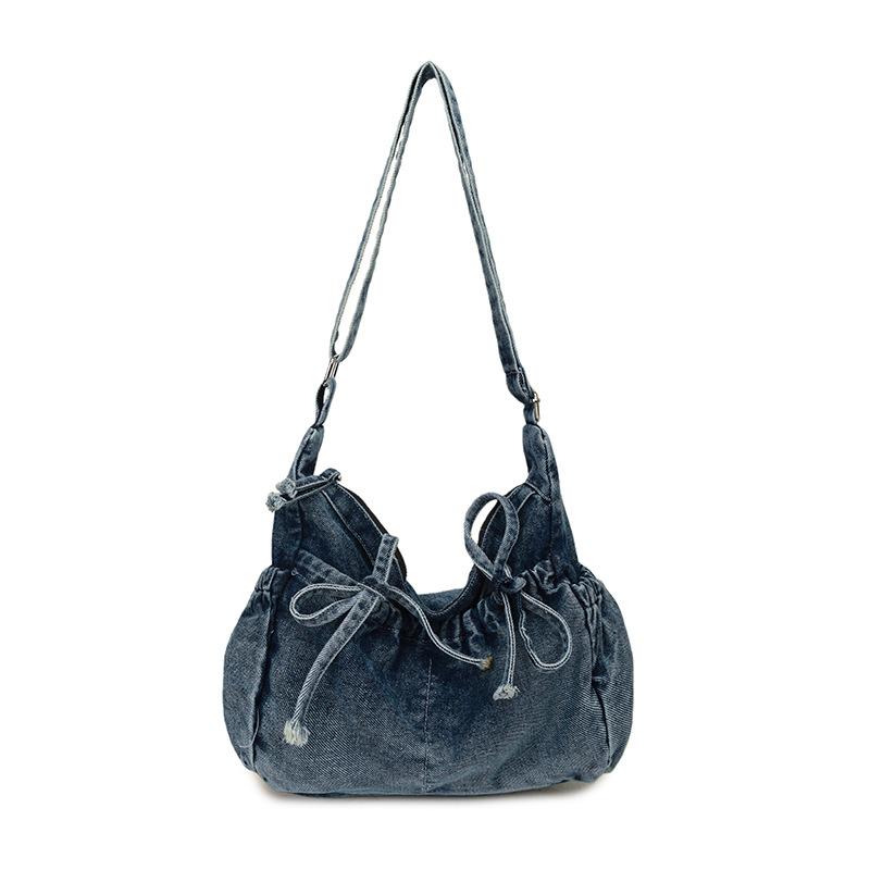 

Vintage Bow Washed Denim Shoulder Bags for Women Versatile Large Capacity Ladies Crossbody Bag Lightweight Casual Tote Handbag світло-синій колір