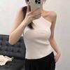 Premium Off-the-shoulder Slanted Shoulder Knitted Suspender Vest for Women's Summer Wear, Slim and Thin, Beautiful, Sleeveless Top
