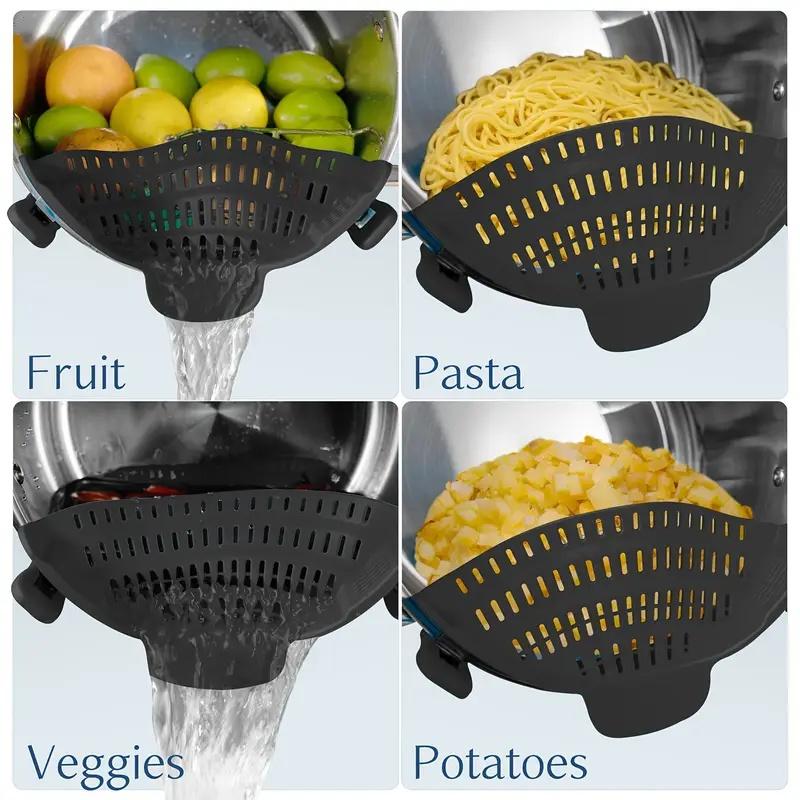 1pc Adjustable Clip-On Strainer - Fit for Pots & Bowls Vegetables & Fruit Draining Durable Flexible Handheld Colander Accessory