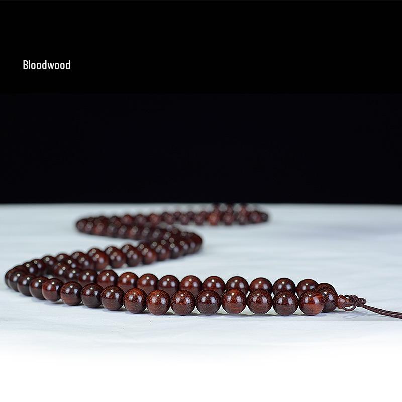 Zambia Rosewood & Blood Sandalwood Bracelet - 108 Beads Rosary with Gold Star & Pterocarpus Santalinus Buddhist Prayer String