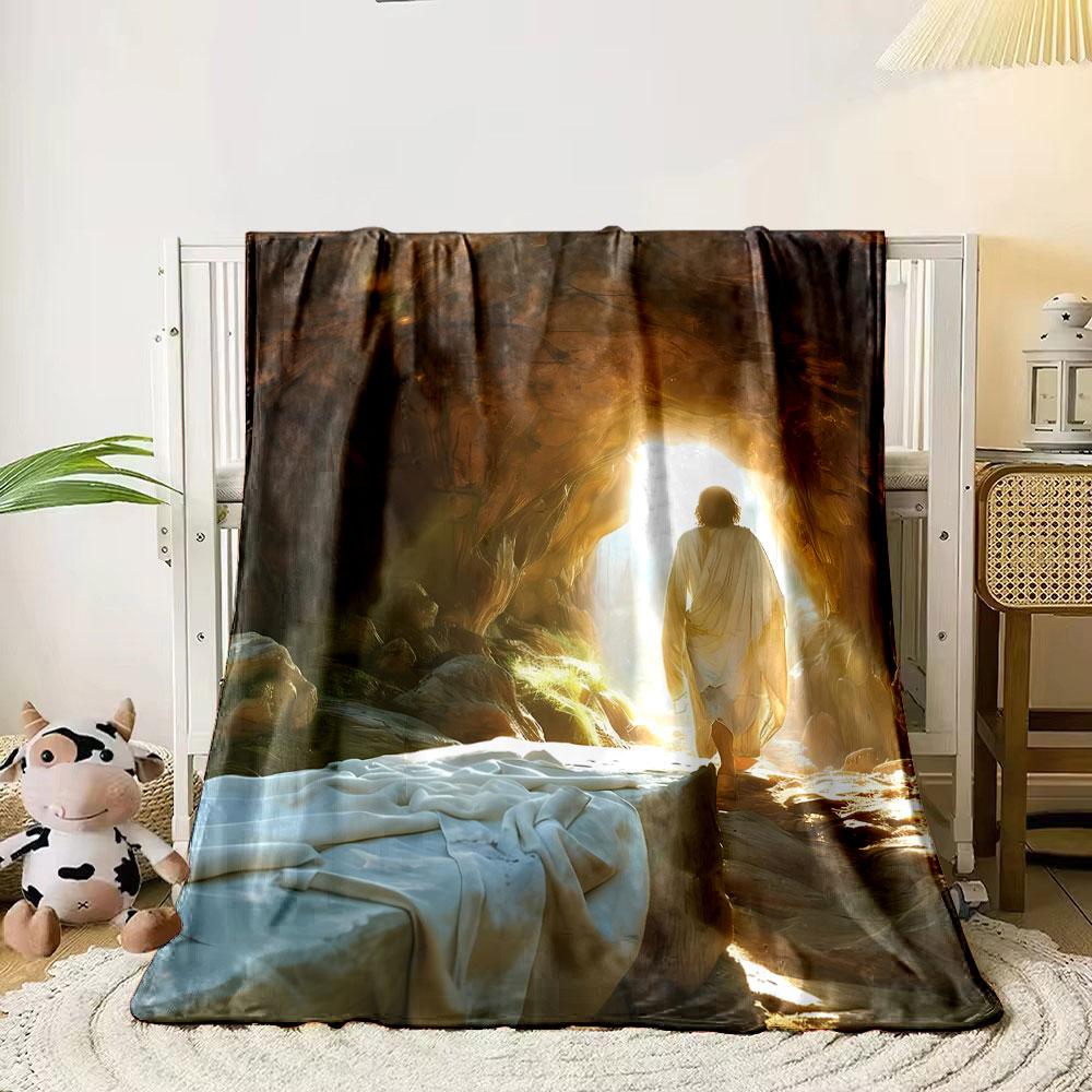 Jesus Resurrection Empty Tomb Blanket Printed Blanket for Living Room Bed Couch Lunch Break Soft Cozy Blanket for Friend's Festival Gift
