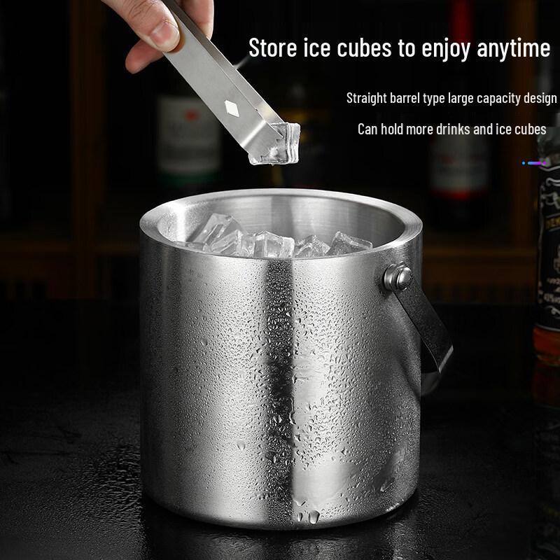 ZISIZ Stainless Steel Double-Layer Ice Bucket