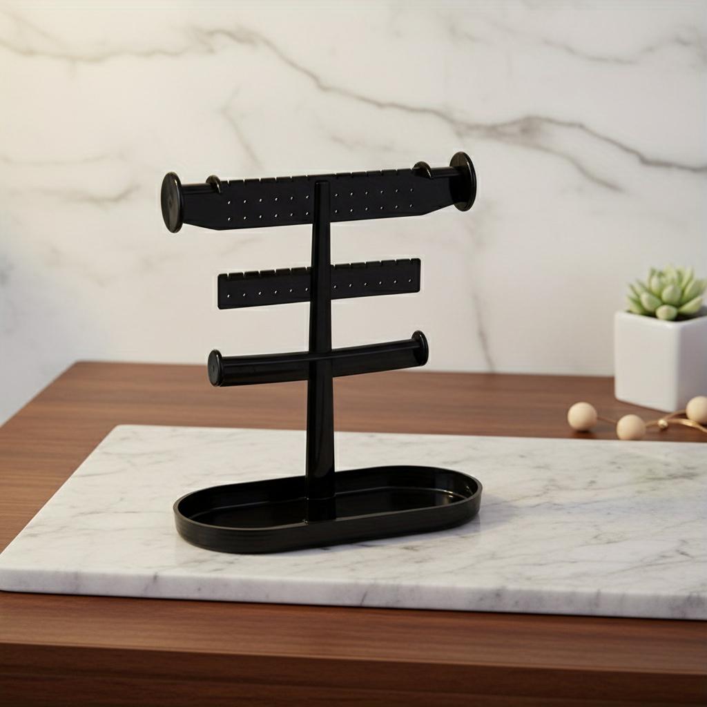 1pc Creative Jewelry Rack With Tray Base, Desktop Jewelry Display Holder, Plastic Jewelry Organizer Stand, For Earrings Rings