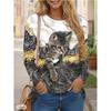 Cute Cat 3D Printed T-shirt Animal Casual Long Sleeved T-shirt