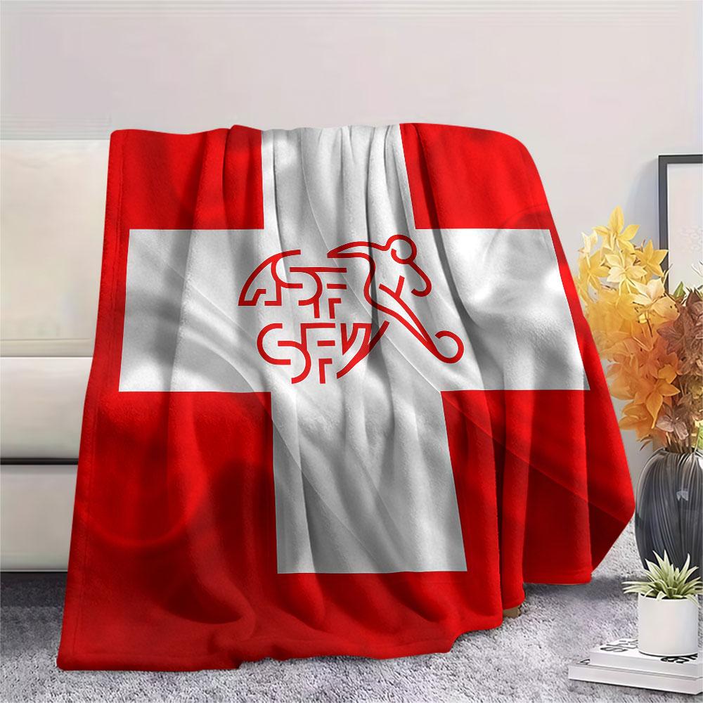 Coperta in Flanella Stampata Nazionale Svizzera, morbida coperta per camera da letto divano, lavabile, merchandising per tifosi di calcio, ottimo regalo.