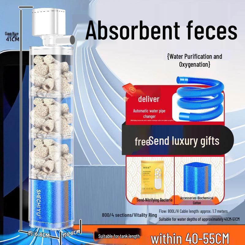 Silent Aquarium Filter: Submersible 3-in-1 Water Purifier, Circulator, and Oxygen Pump with Poop Suction Feature.