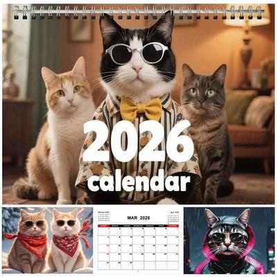 Zwei Katzen Design 2026 Kalender Aufhängeschlaufe Ganzjahresplanung Kätzchen Wandkalender Langlebige Konstruktion Katzenkalender Schlafzimmernutzung