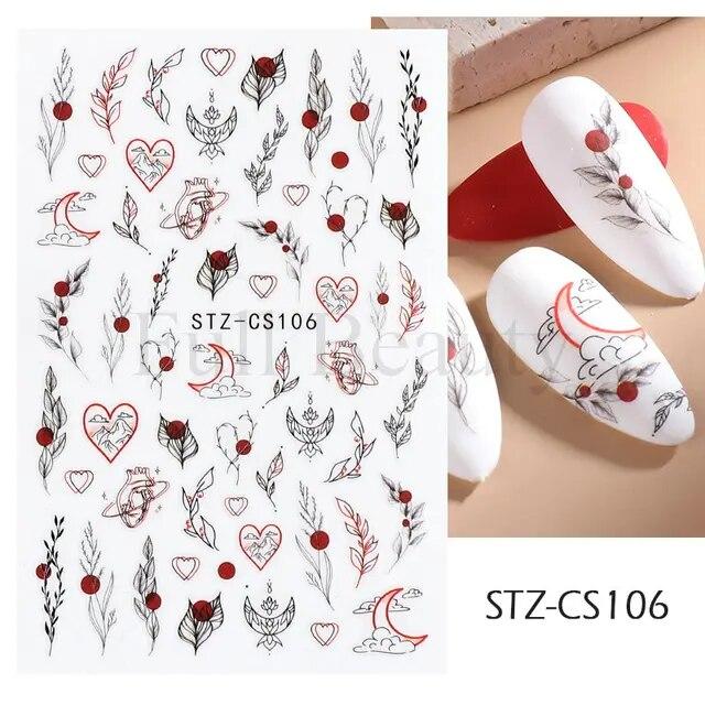 3D Nail Stickers Flowers Pink Purple Blossom Florals Leaves Decals Nail Art Adhesive Sliders Charms Manicure Decorations TRCA769