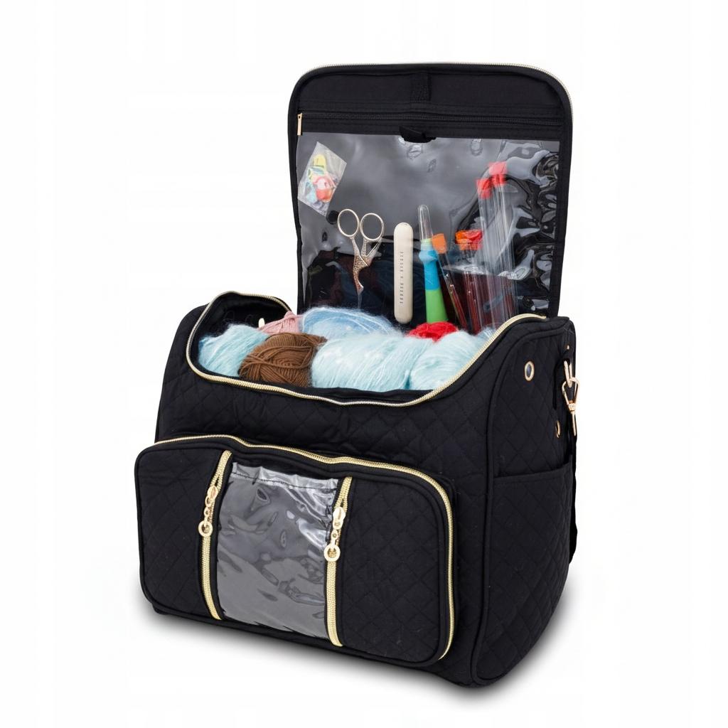 Large Organizer Bag For Yarn And Crochet Hooks, Quilted, With A Strap