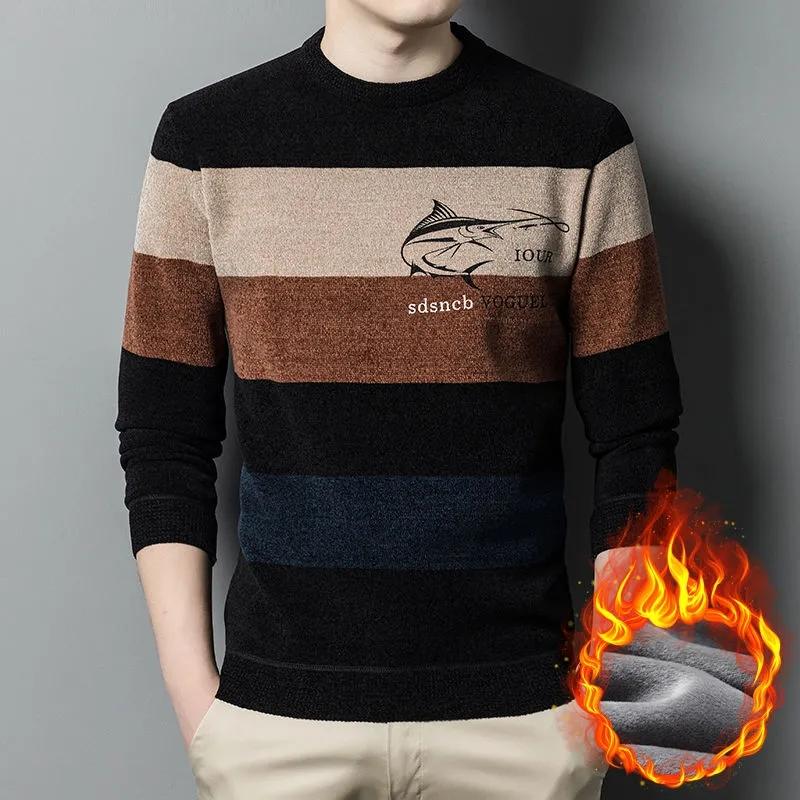 Sweter męski Chenille Jacquard Zimowy modny okrągły dekolt Dzianina Casual Gruby polarowy sweter męski Nowa modna odzież