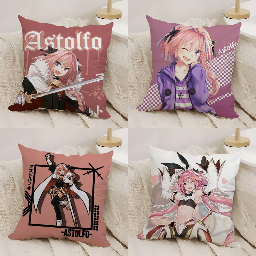 Fate AApocrypha Astolfo Cushion Cover Silky Short Plush DoubleSided Printed Pillow Case for Sofa All Seasons Home Decor Gift