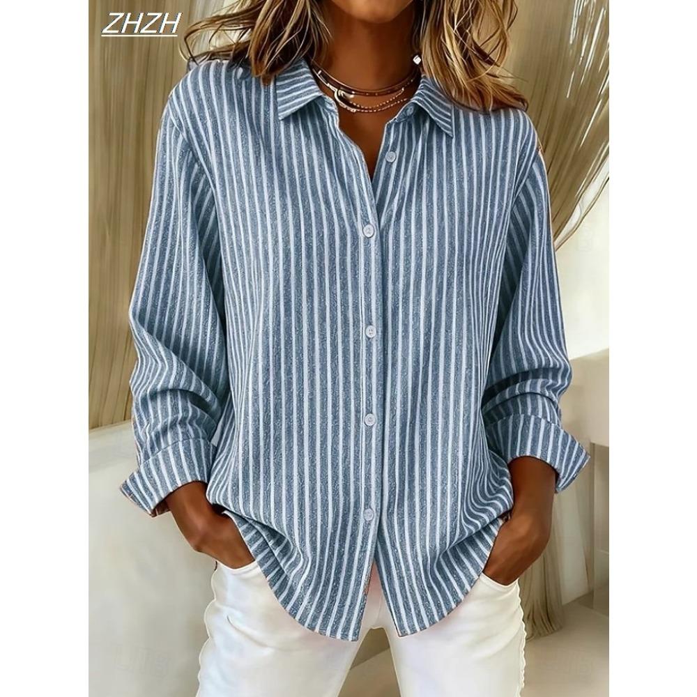 Women's Shirt Blouse Striped Vintage Stylish Casual Long Sleeve Shirt Collar Regular Tops Daily Buttons Print Spring Fall Winter