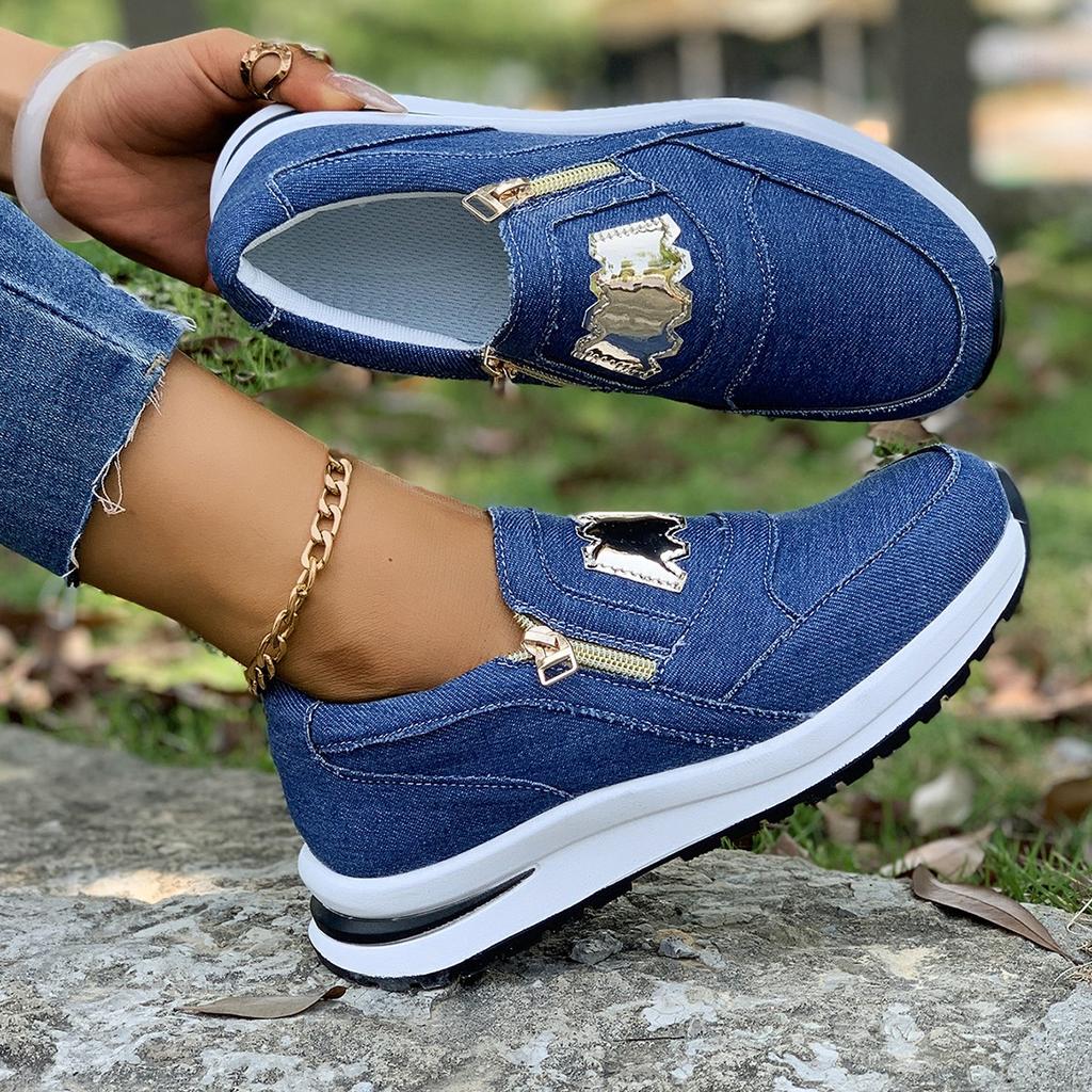 Fashion 2025 New Women Platform Sneakers Elegant Flats Shoes Woman Comfortable Casual Zipper Sneakers Women Lightweight Vulcanize Shoes
