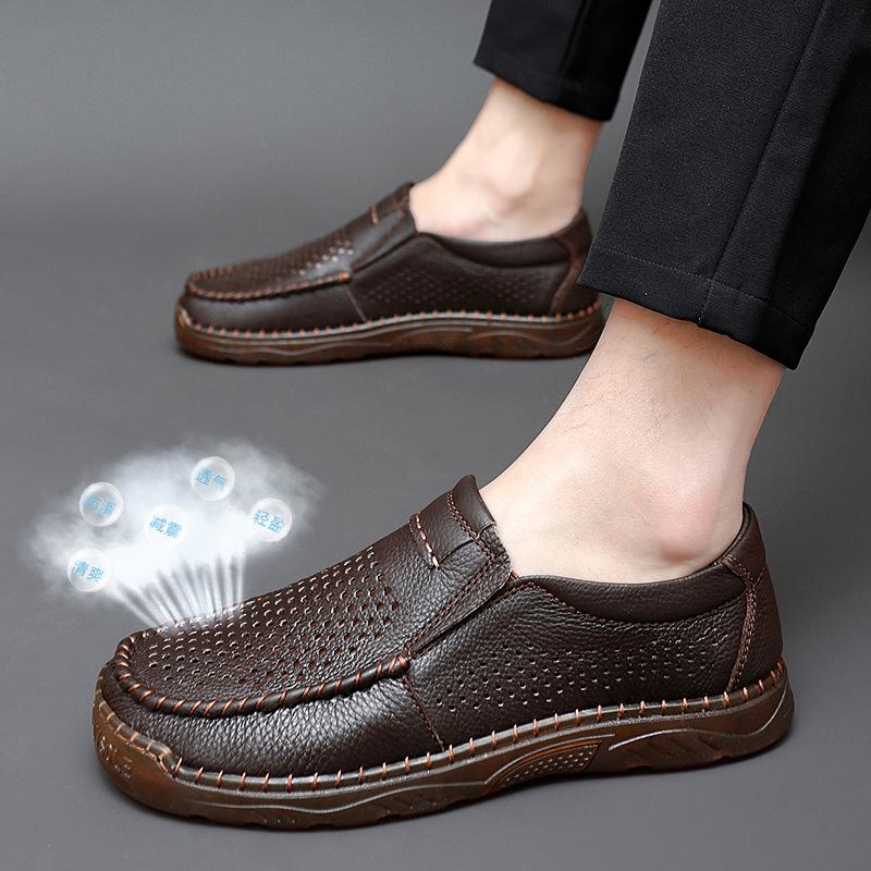 

2025 new casual leather shoes men s soft leather large size foot cover hollowed out breathable summer men s leather shoes genuine leather 47