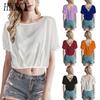Spring Summer Women's Solid-color Pullover V-back Casual Women's Top