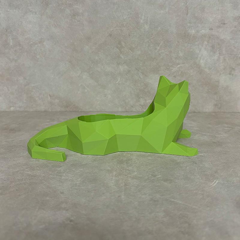 Geometric Cat Flower Pot Succulent Plant Pot Plastic Planter Desktop Ornament Home Office Decoration