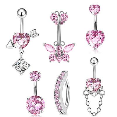 Piercing nombril papillon en acier inoxydable rose Love