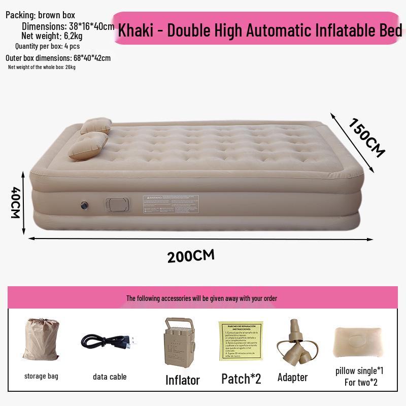 Portable Double Flocking Air Mattress with Built-in Pump for Camping