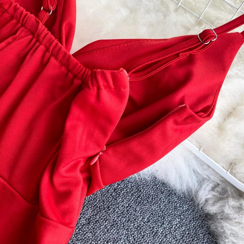 Spring Dress For Women V-Neck Open Back Waist-Cinching High-Waisted Slimming Solid Color Camisole Slip Dress A-Line Dresses