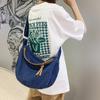 Women's Vintage Denim Hobo Bag Zipper Crossbody Bag All-Match Bag For School Work