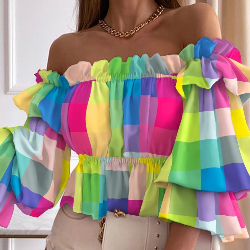 Women's One Shoulder Neck Sexy Fashion Long Sleeve Waist Shirt