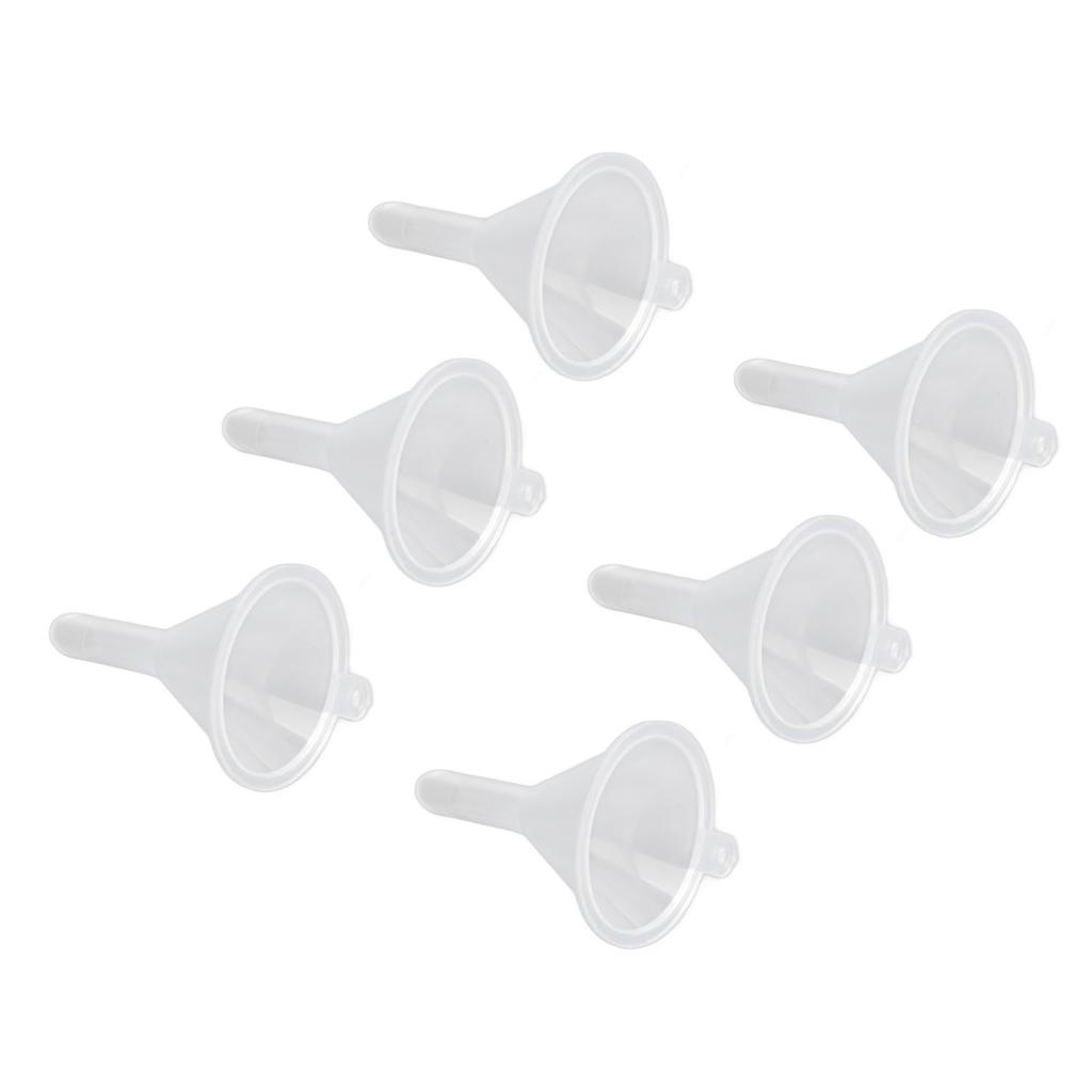 Juego de 20 mini embudos de plástico transparente para perfumes, aceites esenciales, arte en arena, botellas de laboratorio.