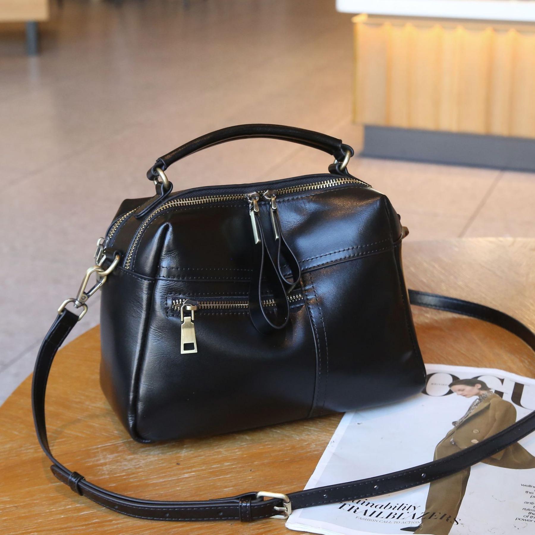 Mujer de Piel de Vaca, Bolso Shell Bandolera de un Hombro, Bolso de Moda Simple Niñas Bolso de Mano Pequeño Clásico de Cuero negro