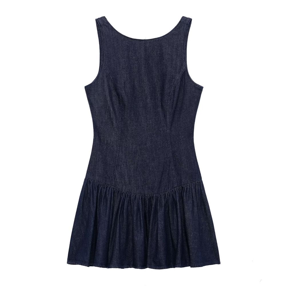 

2025 Spring Women s Layered Backless Denim Dress XS