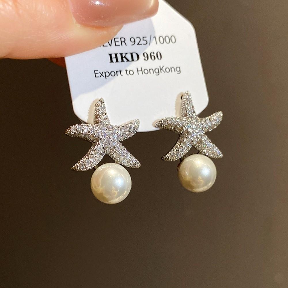 Crystal Korean Style Earrings Ocean Style Starfish Starfish Ear Studs  Ladies