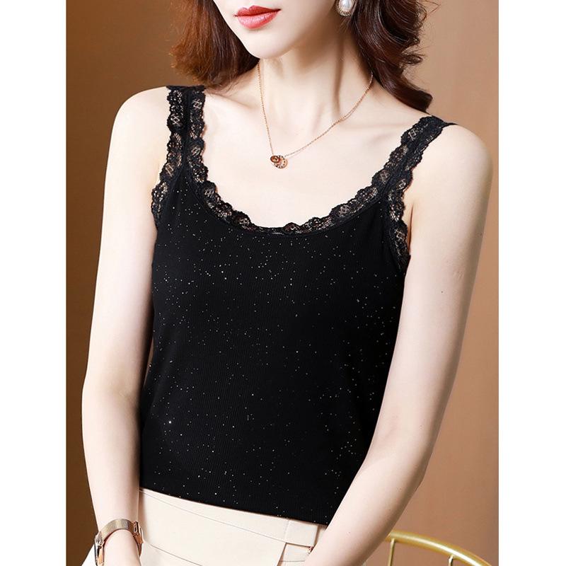 Women s Black Slim-Fit Lace Camisole Vest - Sleeveless Spring/Summer Fashion Medium чёрный