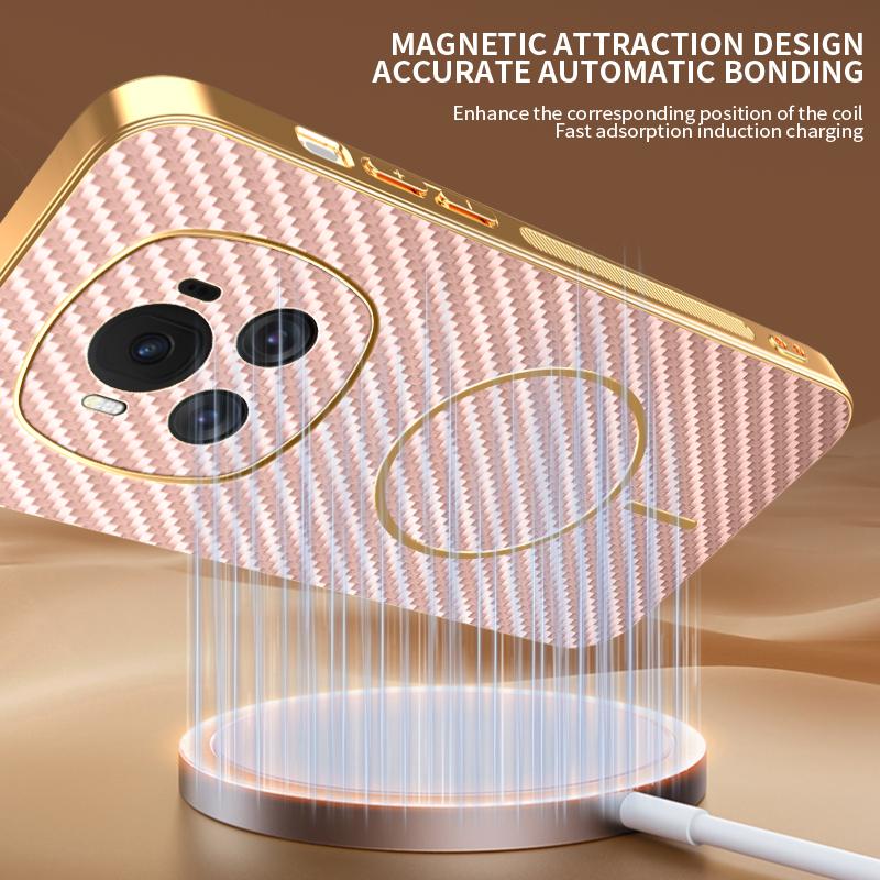 Für Honor Magic6 5G Handyhülle Carbonfaser-texturiert Galvanisierte TPU-Rückabdeckung