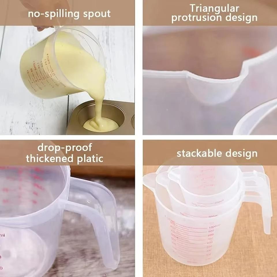 Kitchen Food Grade 0.25L 0.5L 1L Plastic Tip Mouth Pot Pour Spout Clear Measuring Cup Household Baking Scale Cup Kitchen Tool