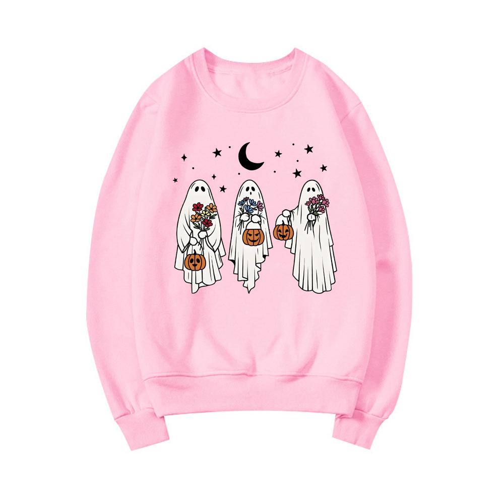 Vintage Halloween Ghost Sweatshirt Floral Retro Spooky Pumpkin Sweatshirts Women Long Sleeve Pullover Womens Halloween Hoodies