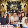 2D Happy Birthday Background Cloth Black Gold with Gift Boxes & Glitter Banner