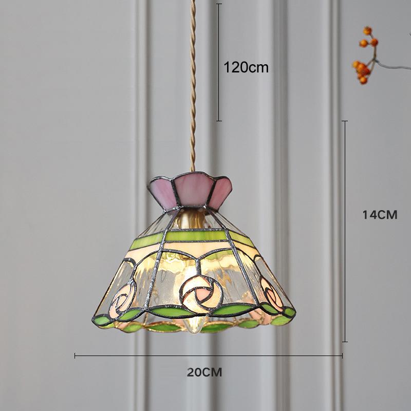 Europe France Sytle LED Pendant Light Fixture Tiffany Color Copper Glass Lampshade Vintage Edison Bulb Hanging Lamp Home Indoor