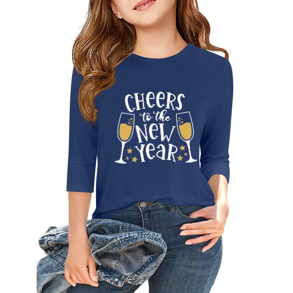 Tricou casual cu mâneci 3/4 pentru copii, cu gât rotund și imprimeu pentru Ziua Independenței