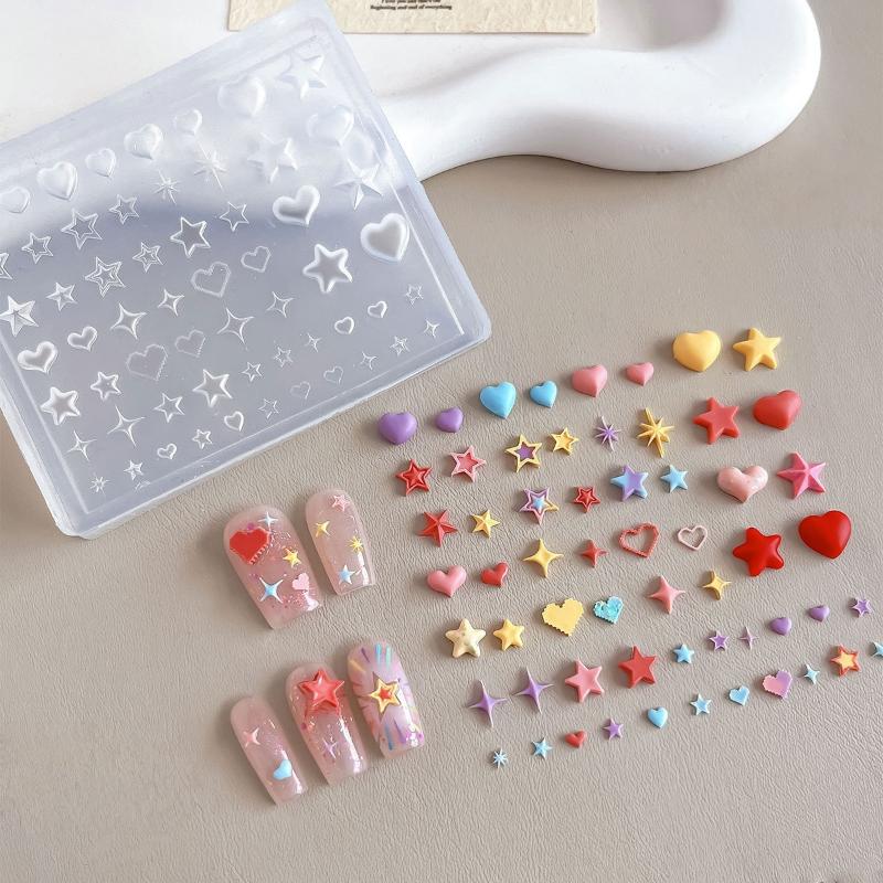 3D Heart Star Pentagram Silicone Nail Mold DIY Nail Art Sweet Transparent Manicure Decoration Creativity Template for Nail Charm