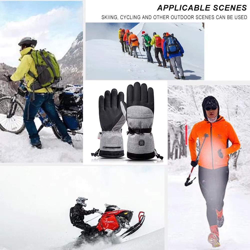 1Pair Heated Gloves Thermal Electric Cold Weather Heating Gloves W/ Battery Box Waterproof Anti-Slip Rechargeable for Men Women