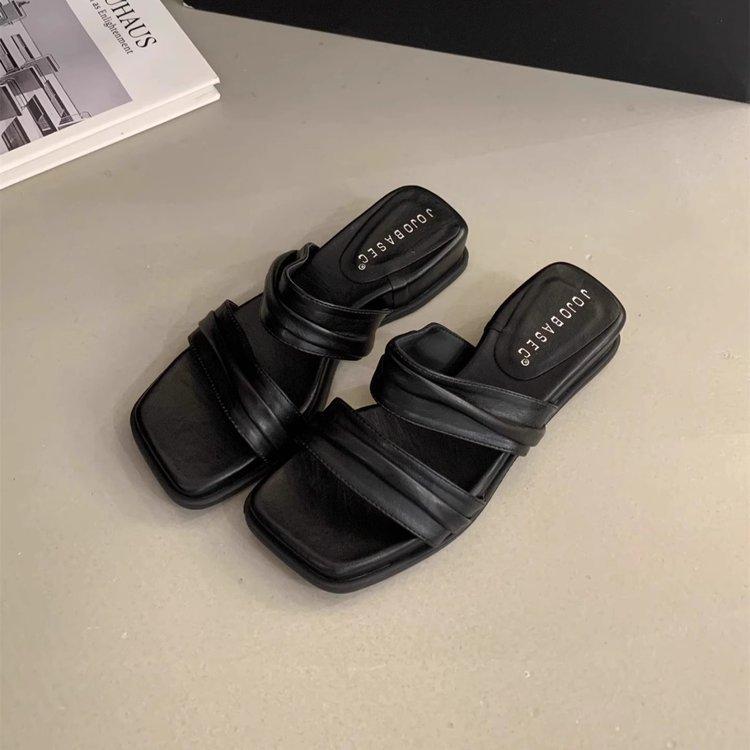 

Шлепанцы на толстой подошве для женщин для ношения летом, новые сандалии на танкетке, французские нежные сказочные сандалии с открытым носком 35