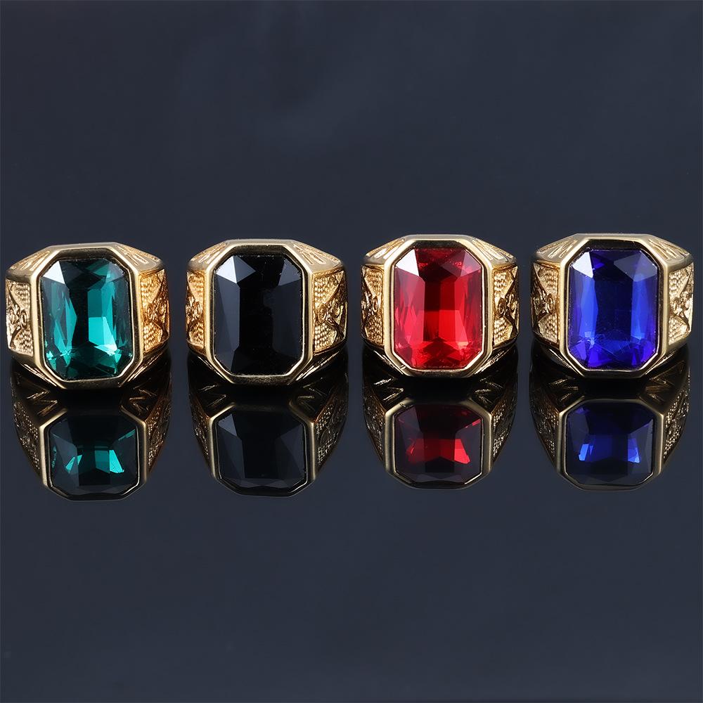 Punk Vintage Masonic Stone Rings for Men Women Party Creative Multi Colored Stainless Steel Letter G Ring Jewelry Gift Wholesale