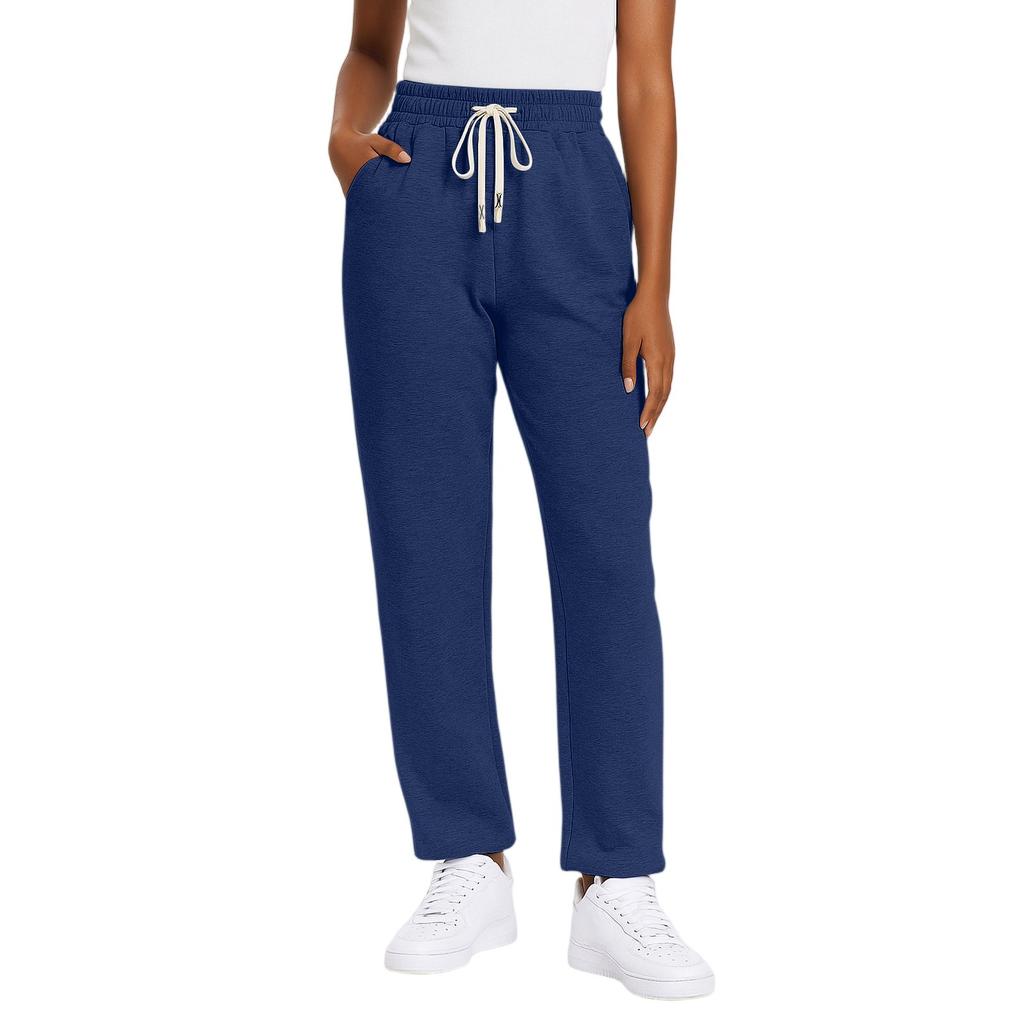 Ladies' Fashionable Solid Color Straight Leg Pants With High Waist And Elastic Waist Casual Pants