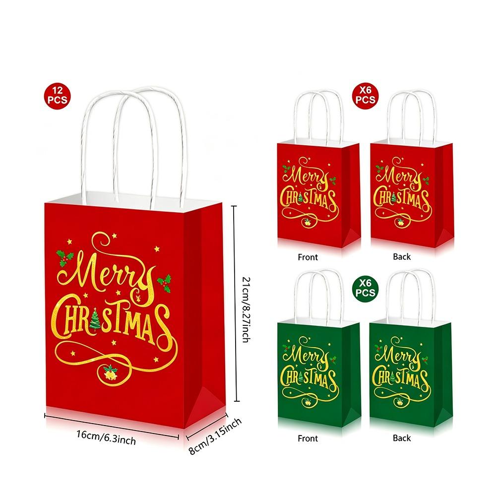 Various Styles Christmas Gift Bags 12 Pcs Kraft Christmas Bags Treat Candy Bags For Gift Wrapping
